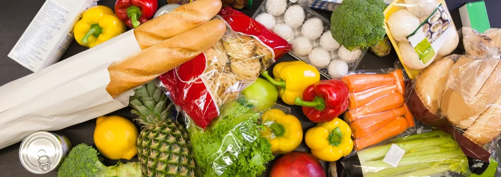 Groceries on the kitchen counter