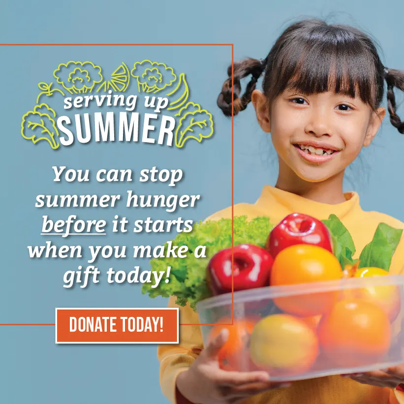 Little girl holding fruits and veggies for Summer Hunger